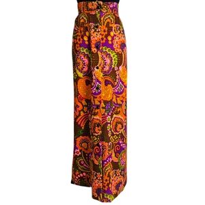 Vintage Paisley Knit 60s 70s Maxi Skirt Boho Hippie Multicolor